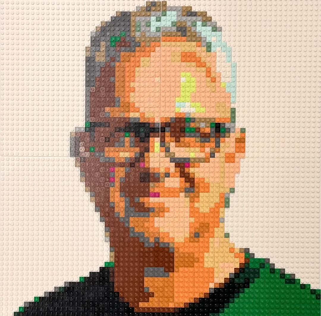 portrait of Brett from thousands of lego bricks
